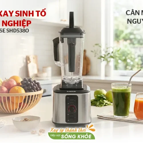 Máy xay sinh tố công nghiệp SUNHOUSE SHD5380 cối lớn 2L đặt trên bàn bếp