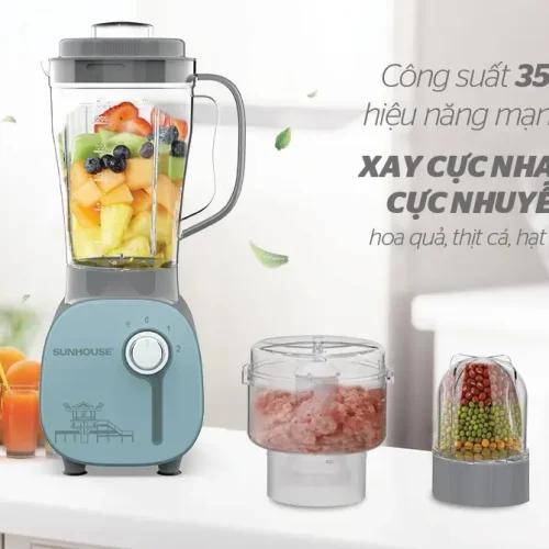 Máy xay sinh tố SUNHOUSE SHD5312B màu xanh, kèm cối xay thịt và cối xay khô