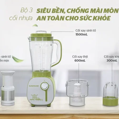 Máy xay sinh tố SUNHOUSE SHD5312G kèm ba cối xay đa năng