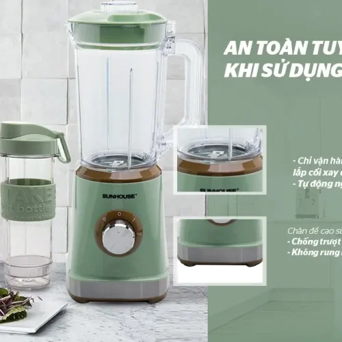 Máy xay sinh tố SUNHOUSE SHD5315G 500W với cốc mang đi và tính năng an toàn