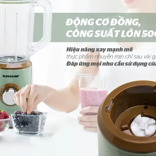 Máy xay sinh tố SUNHOUSE SHD5315G 500W với đế máy và cối xay