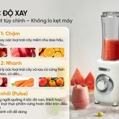 Máy xay sinh tố SUNHOUSE SHD5320 với 2 tốc độ xay và chế độ nhồi Pulse