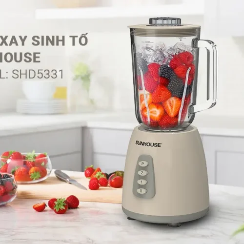 Máy xay sinh tố SUNHOUSE SHD5331 màu be với cối thủy tinh và trái cây