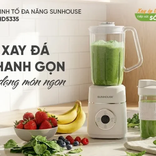 Máy xay sinh tố đa năng SUNHOUSE SHD5335 600W kèm cốc mang đi xay sinh tố xanh