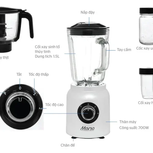 Máy xay sinh tố SUNHOUSE SHD5353W 700W với cối thủy tinh 1.5L