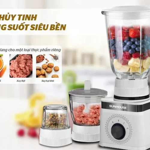 Ba cối thủy tinh của máy xay sinh tố SUNHOUSE SHD5582WR dùng xay sinh tố, thịt và hạt khô