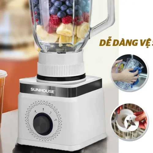 Máy xay sinh tố SUNHOUSE SHD5582WR với cối thủy tinh và hướng dẫn vệ sinh