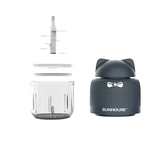 Các bộ phận máy xay thịt SUNHOUSE SHD5401 gồm cối, lưỡi dao và thân máy