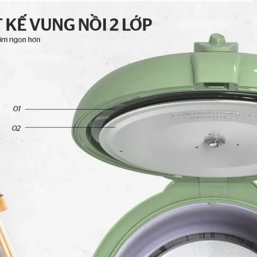 Nắp nồi 2 lớp của nồi cơm điện SUNHOUSE SHD8621 giúp giữ ấm cơm tốt