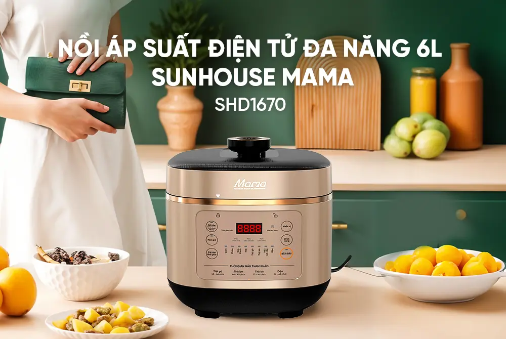 Nồi áp suất SUNHOUSE SHD1670 - 1000W, 6 lít, Đa năng - Ảnh 7