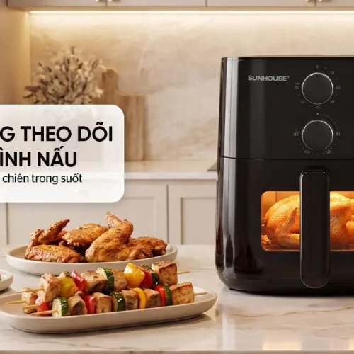 Nồi chiên không dầu SUNHOUSE SHD4013 5.5 lít với cửa sổ quan sát thực phẩm