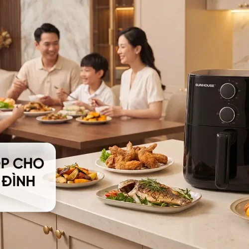 Nồi chiên không dầu SUNHOUSE SHD4013 5.5 lít 1500W trong không gian bếp gia đình