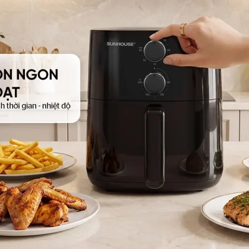 Nồi chiên không dầu SUNHOUSE SHD4013 với núm xoay chỉnh thời gian và nhiệt độ