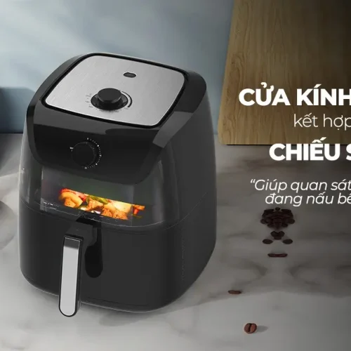 Nồi chiên không dầu SUNHOUSE SHD4028 6 lít cửa kính kết hợp đèn chiếu sáng