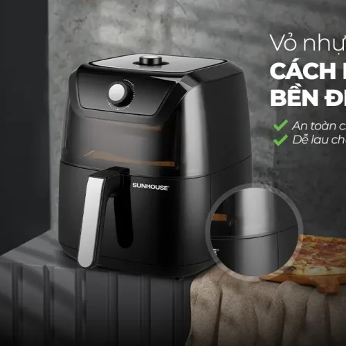 Nồi chiên không dầu SUNHOUSE SHD4028 vỏ nhựa cách nhiệt màu đen