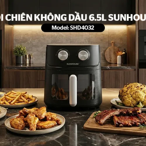 Nồi chiên không dầu SUNHOUSE SHD4032 6.5 lít 1600W trong không gian bếp