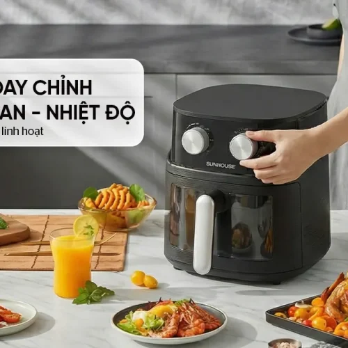 Nồi chiên không dầu SUNHOUSE SHD4032 với núm xoay điều chỉnh thời gian và nhiệt độ