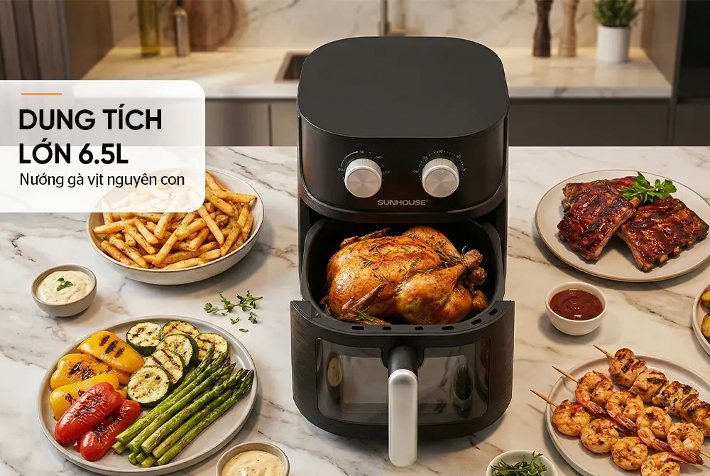 Nồi chiên không dầu SUNHOUSE SHD4032 dung tích 6.5 lít nướng gà nguyên con