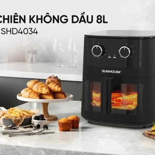 Nồi chiên không dầu SUNHOUSE SHD4034 8 lít đặt trên bàn bếp