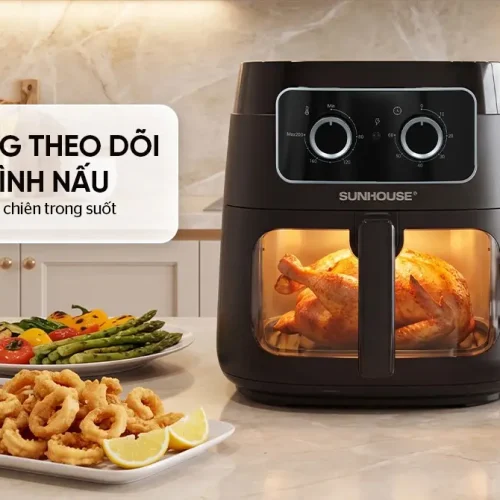 Nồi chiên không dầu SUNHOUSE SHD4042 8 lít với cửa sổ khoang chiên trong suốt