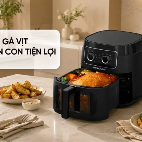 Nồi chiên không dầu SUNHOUSE SHD4042 8 lít nướng gà nguyên con