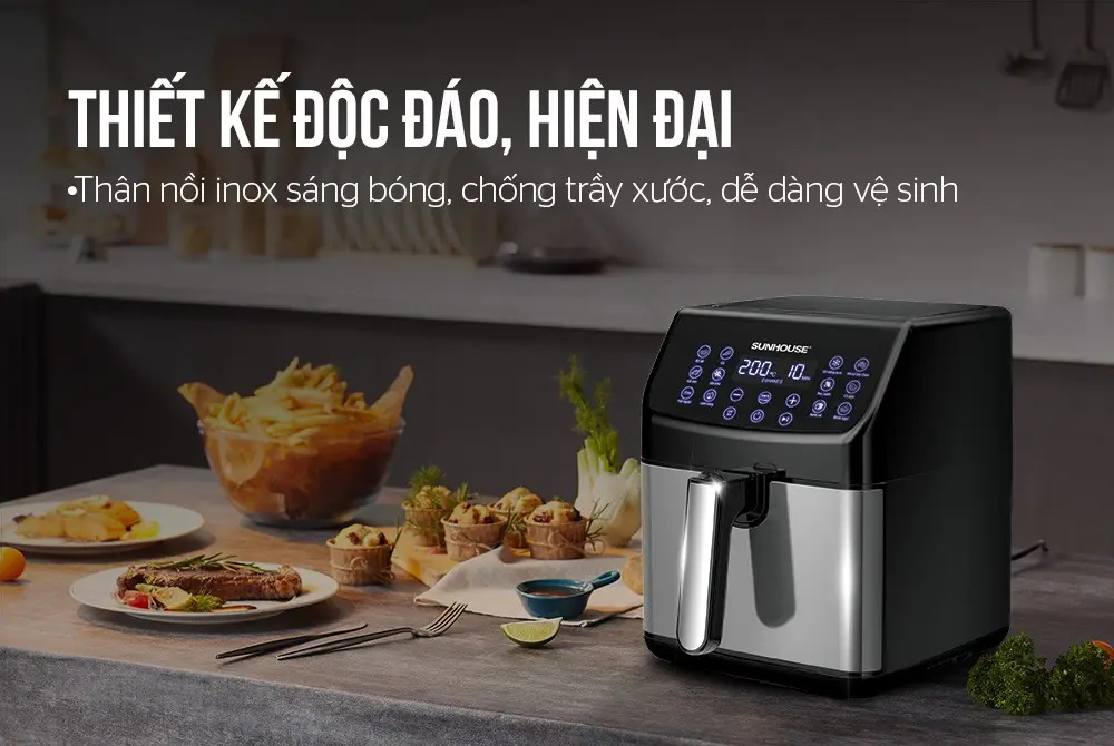 Nồi chiên không dầu SUNHOUSE SHD4087 - 1700W, 6 lít, Cảm ứng - Ảnh 3