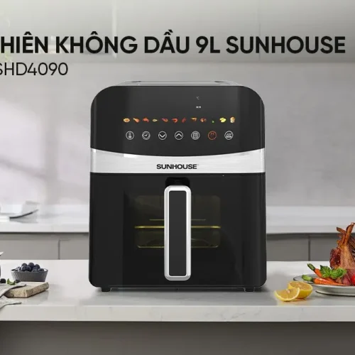 Nồi chiên không dầu SUNHOUSE SHD4090 9 lít đặt trong không gian bếp