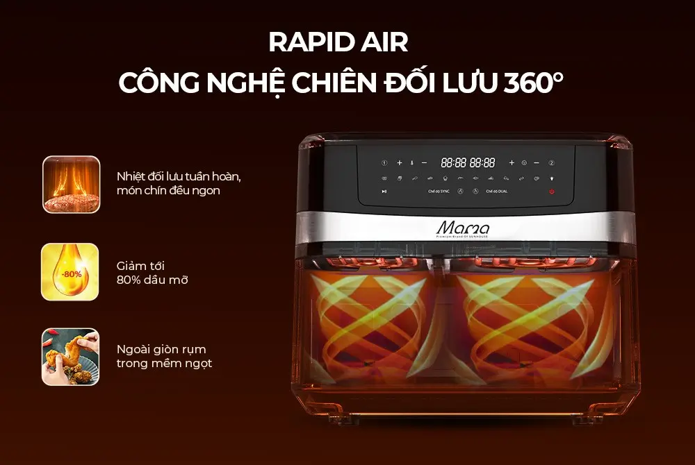 Nồi chiên không dầu SUNHOUSE SHD4098 - 2500W, 10 lít, Cảm ứng - Ảnh 11
