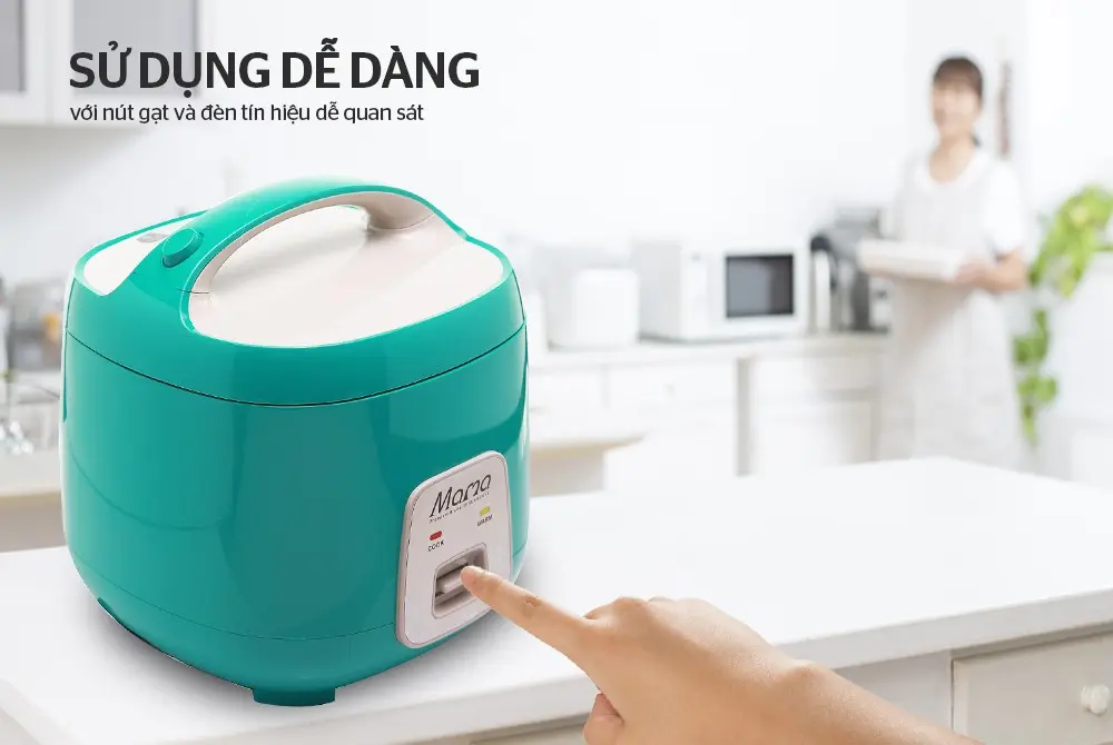 Nồi cơm điện SUNHOUSE Mama SHD8652G màu xanh ngọc với nút gạt điều khiển