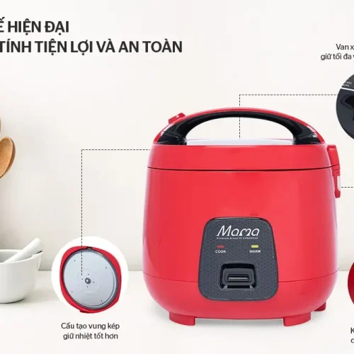 Nồi cơm điện SUNHOUSE Mama SHD8652R màu đỏ với van xả hơi và khay hứng nước