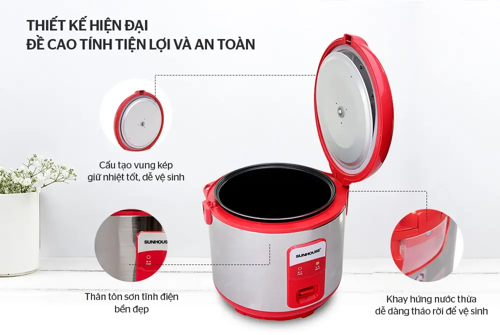 Nồi cơm điện SUNHOUSE SH18S - 620W, 1.8 lít - Ảnh 4
