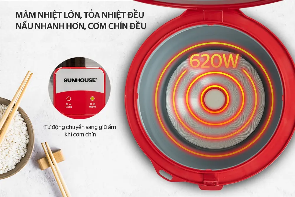 Nồi cơm điện SUNHOUSE SH18S - 620W, 1.8 lít - Ảnh 6