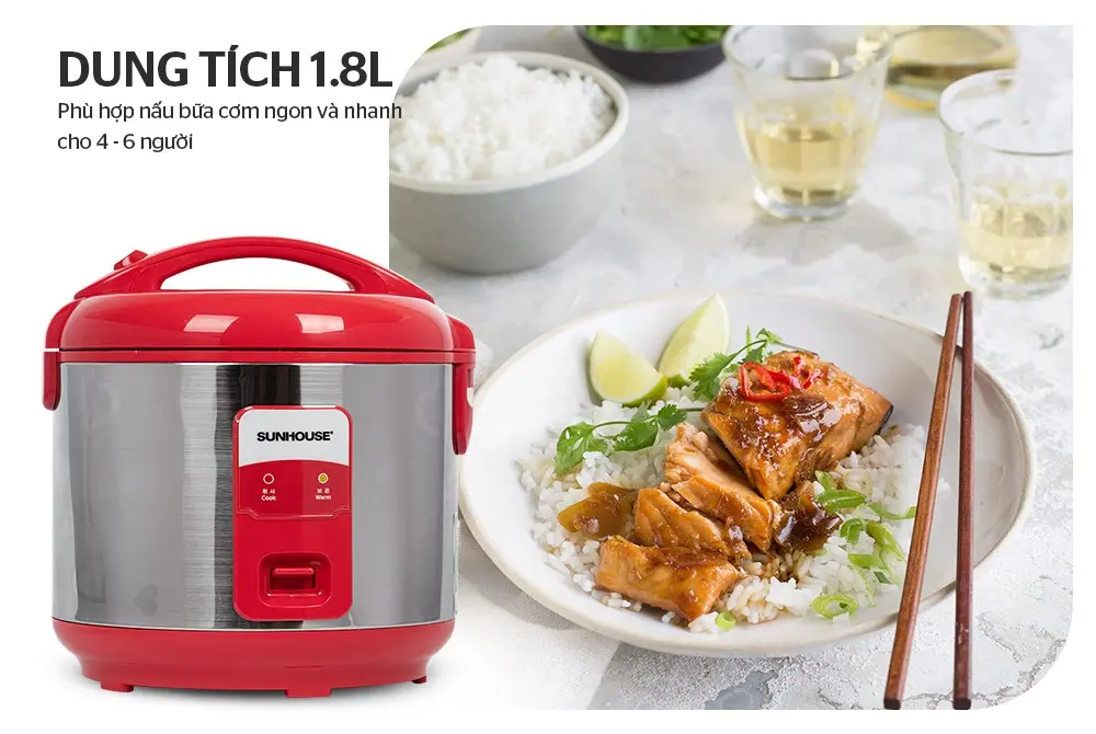 Nồi cơm điện SUNHOUSE SH18S - 620W, 1.8 lít - Ảnh 8