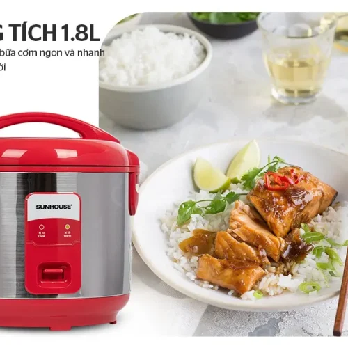 Nồi cơm điện SUNHOUSE SH18S 1.8 lít màu đỏ bạc, công suất 620W