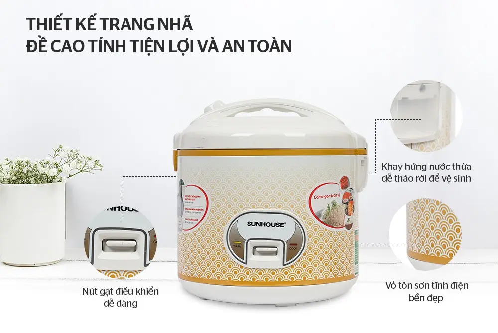 Nồi cơm điện SUNHOUSE SH830 - 900W, 2.8 lít - Ảnh 4