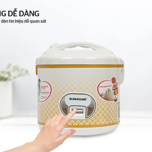 Mặt trước nồi cơm điện SUNHOUSE SH830 với nút gạt và đèn báo