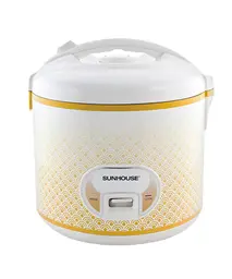 Nồi cơm điện SUNHOUSE SH830 900W dung tích 2.8 lít màu trắng họa tiết vàng nhìn chính diện