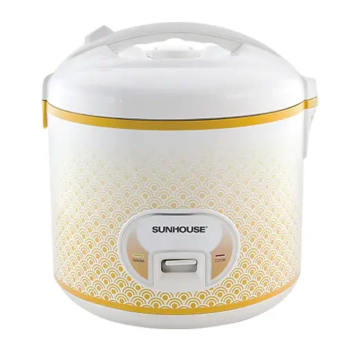 Nồi cơm điện SUNHOUSE SH830 2.8 lít màu trắng họa tiết vàng, góc chính diện