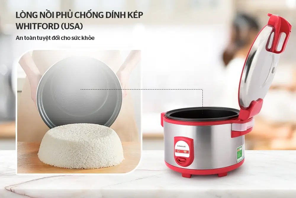 Nồi cơm điện SUNHOUSE SH866 5.6 lít mở nắp kèm lòng nồi chống dính kép Whitford