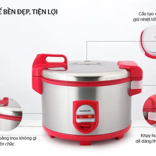 Nồi cơm điện SUNHOUSE SH866 thân inox với nắp kép và khay hứng nước tháo rời