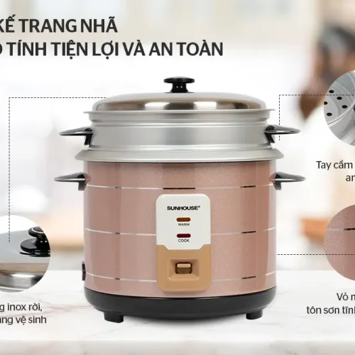 Nồi cơm điện SUNHOUSE SHD8125 1.8 lít kèm xửng hấp inox
