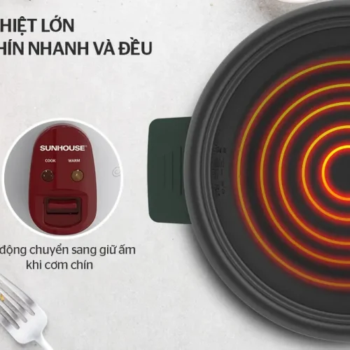 Mâm nhiệt lớn và bảng điều khiển nồi cơm điện SUNHOUSE SHD8126