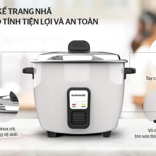 Nồi cơm điện SUNHOUSE SHD8132 thiết kế tiện lợi, an toàn
