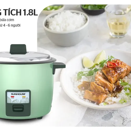 Nồi cơm điện SUNHOUSE SHD8133 dung tích 1.8 lít màu xanh, phù hợp gia đình 4–6 người