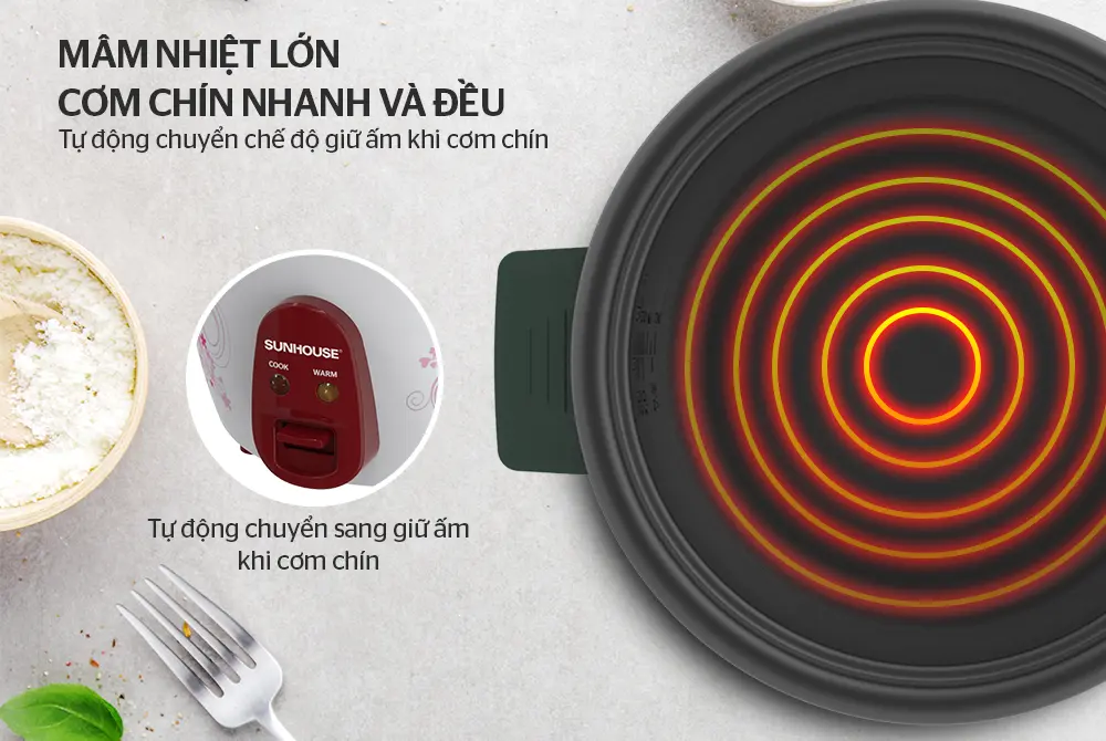 Nồi cơm điện SUNHOUSE SHD8136 - 900W, 2.2 lít - Ảnh 4