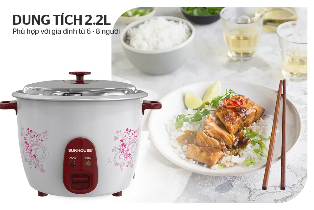 Nồi cơm điện SUNHOUSE SHD8136 - 900W, 2.2 lít - Ảnh 5