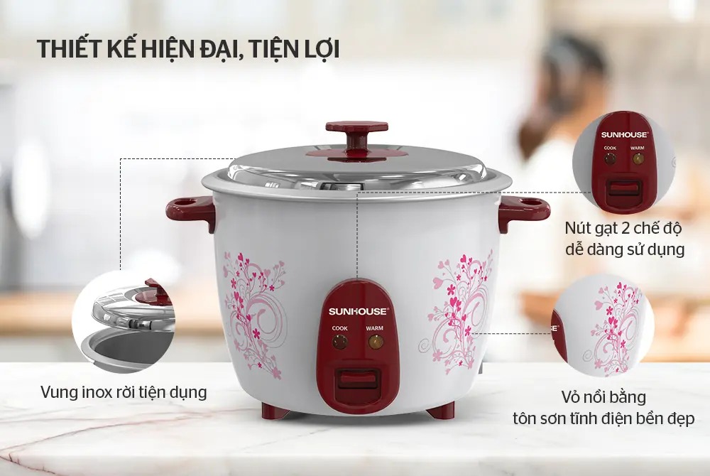 Nồi cơm điện SUNHOUSE SHD8136 - 900W, 2.2 lít - Ảnh 6