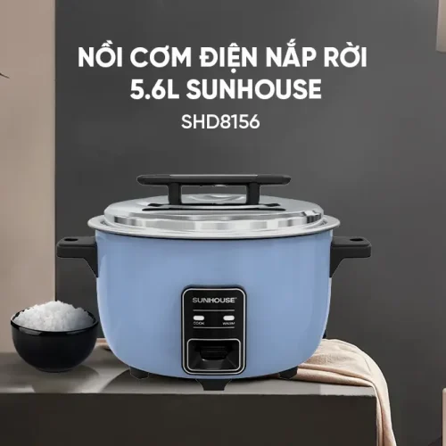 Nồi cơm điện SUNHOUSE SHD8156 5.6 lít màu xanh trong không gian phòng khách