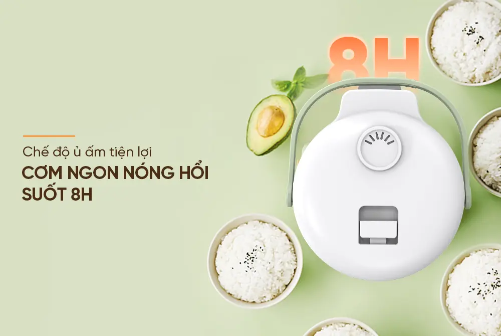 Nồi cơm điện SUNHOUSE SHD8200 0.8 lít màu trắng nhìn từ trên xuống