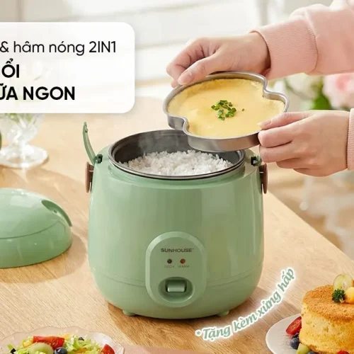 Nồi cơm điện SUNHOUSE SHD8206G màu xanh kèm khay hấp
